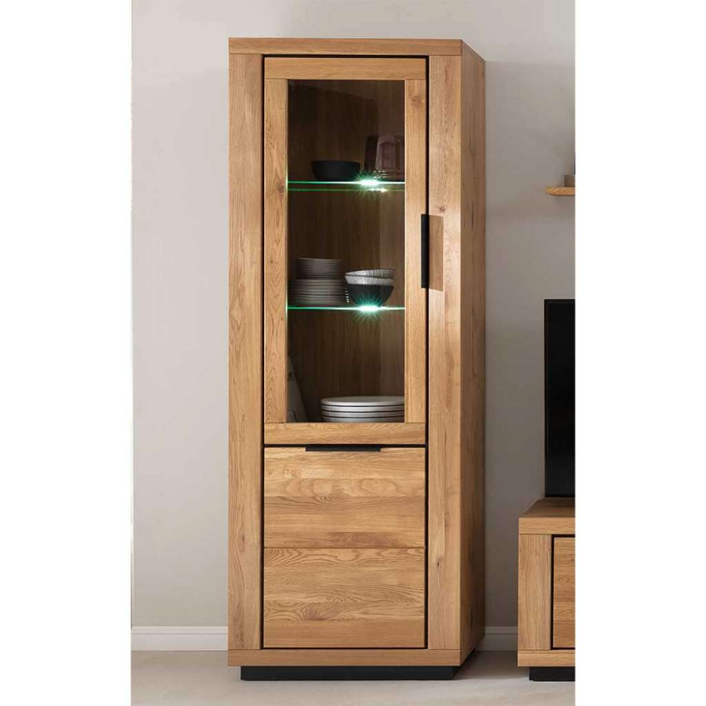 Wohnzimmervitrinenschrank in Wildeichefarben 200 cm hoch