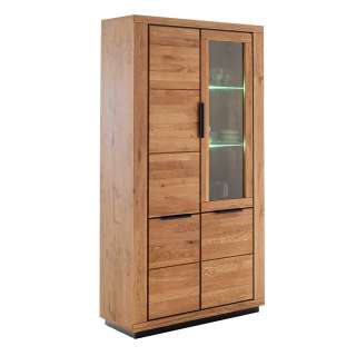 Wohnzimmervitrinenschrank in Wildeichefarben teilmassiv