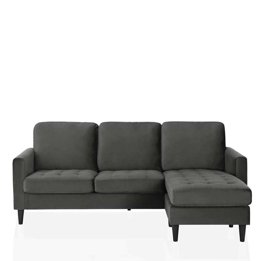 Sofa Eckgarnitur in Dunkelgrau Samt