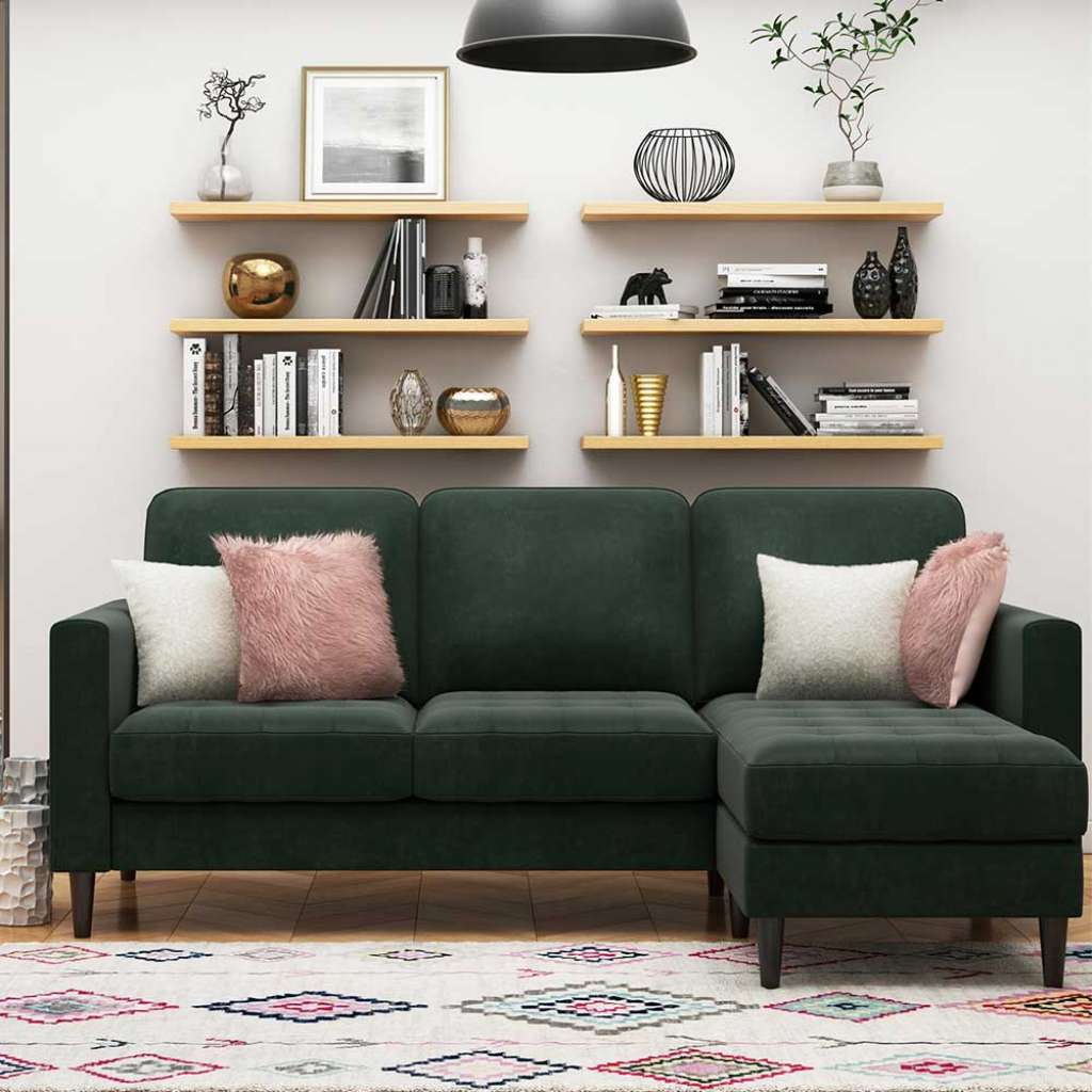 Polsterecke Samt in Dunkelgrün 46 cm Sitzhöhe