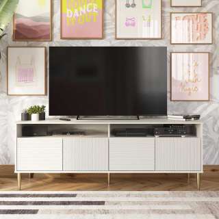 TV Board im Skandi Design Taupe und Goldfarben