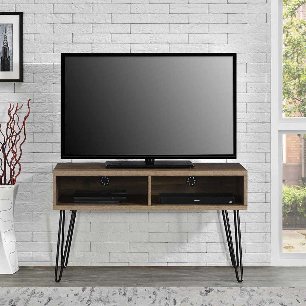 TV Lowboard mit Metall Hairpin Gestell Walnussfarben