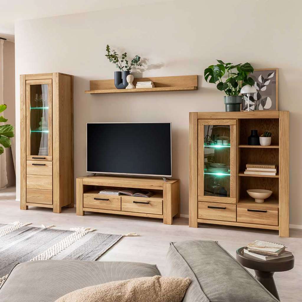 Wohnwand Wohnzimmerwand in modernem Design geölt (vierteilig)