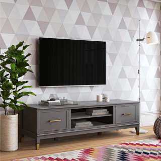 TV Board mit Türen Grau und Goldfarben