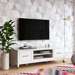 TV Lowboard in Weiß Metallgriffen