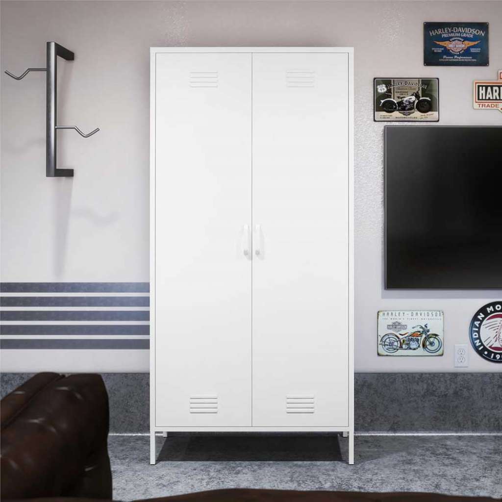 Spind Schrank weiss mit drei Einlegeböden Metalltüren