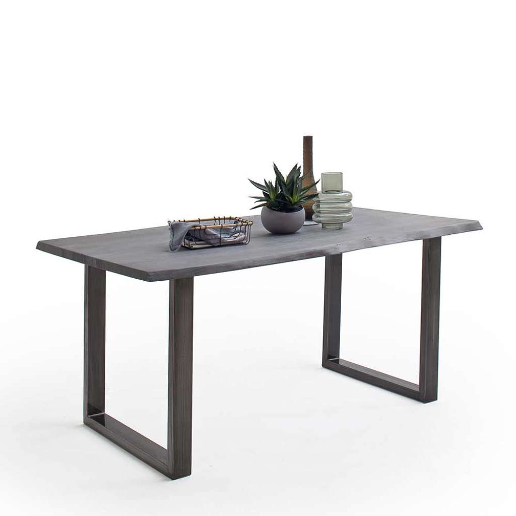 Baumkantentisch Tisch in Akazie grau sandgestrahlt