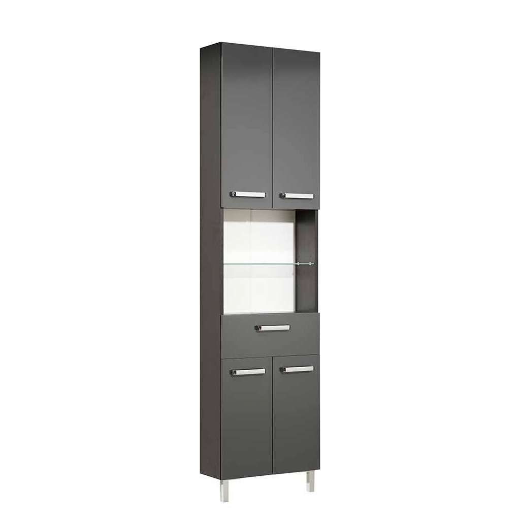 Hochschrank mit vier Glasböden Gestell mit zwei Füßen