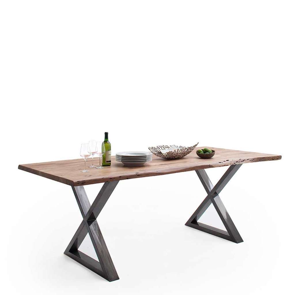Esstisch Esszimmertisch mit X Gestell und natürlicher Baumkante