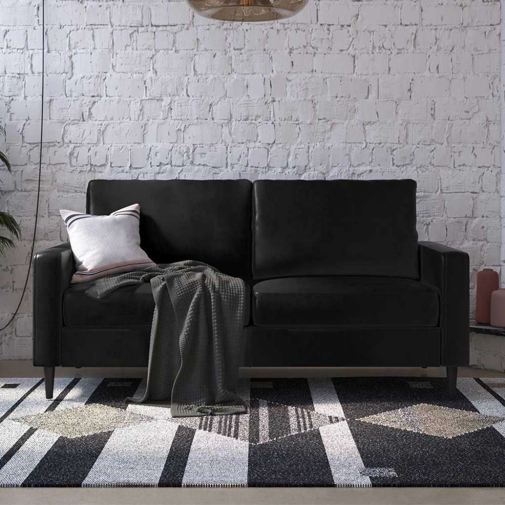 Wohnzimmer Couch in Schwarz Kunstleder Bezug