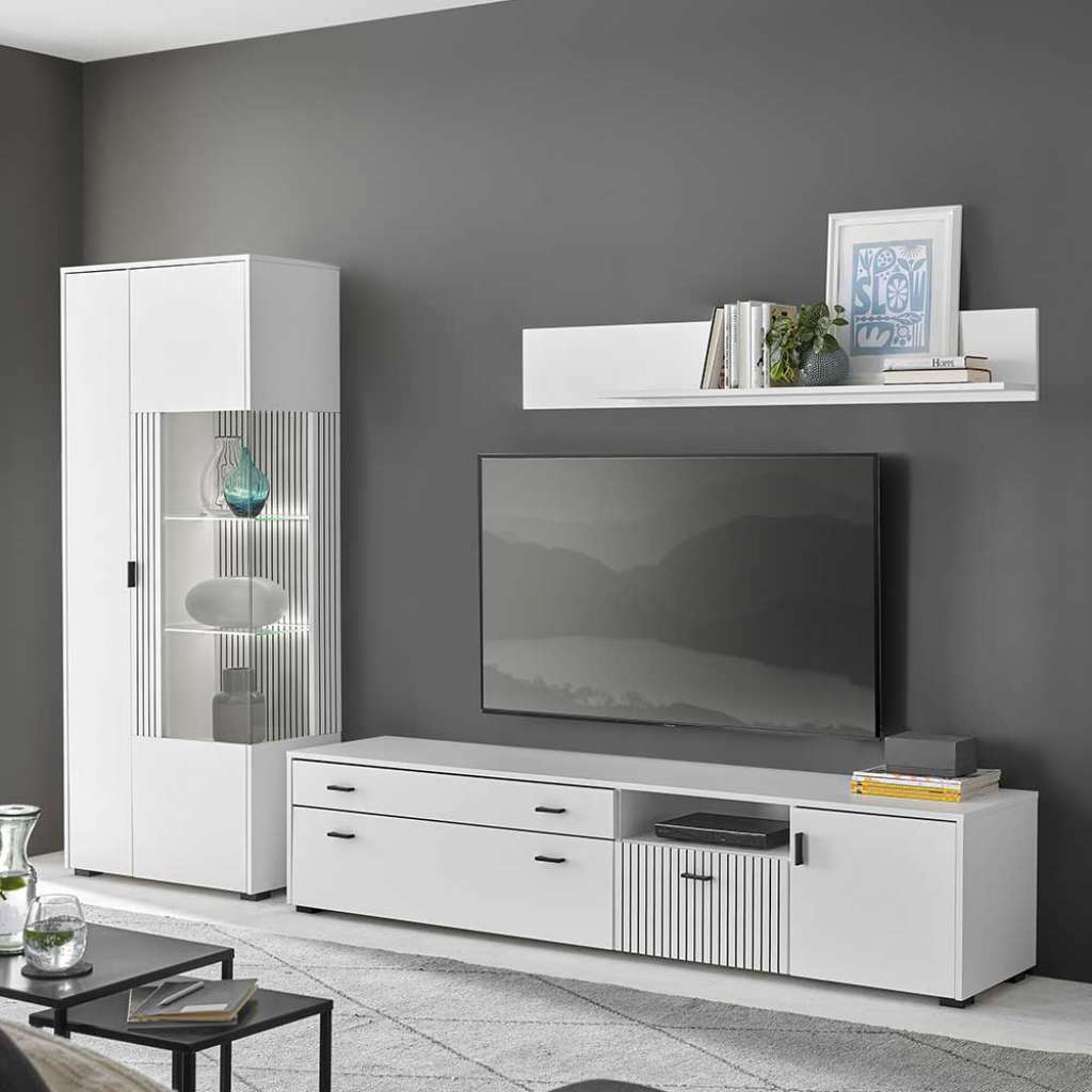 Wohnwand modern dreiteilig Weiß und Schwarz (dreiteilig)