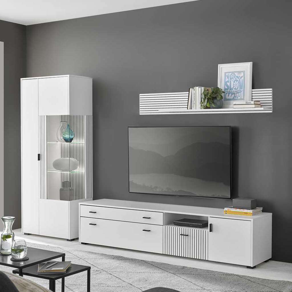 Wohnwand weiss schwarz dreiteilig Metallgriffen (dreiteilig)