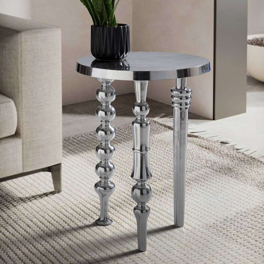 Beistelltisch Designertisch in Alufarben in runder Form