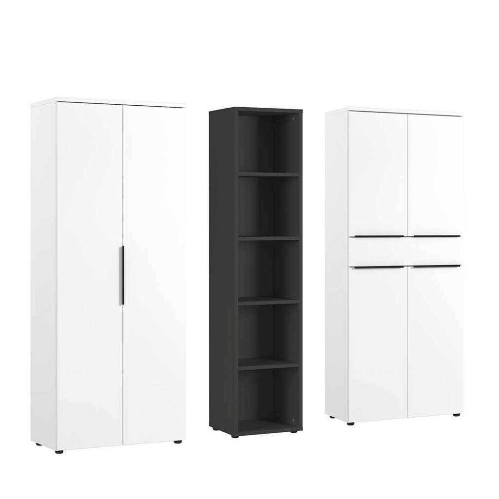 Büroschränke Aktenschrönke in Weiß und Dunkelgrau (dreiteilig)