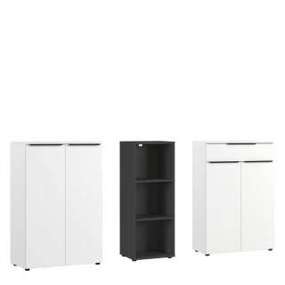 Büroschrank Set Aktenschrank in Dunkelgrau und Weiß (dreiteilig)