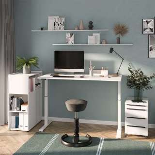 Bürokombination Schreibtisch Set in Weiß Made in Germany (dreiteilig)