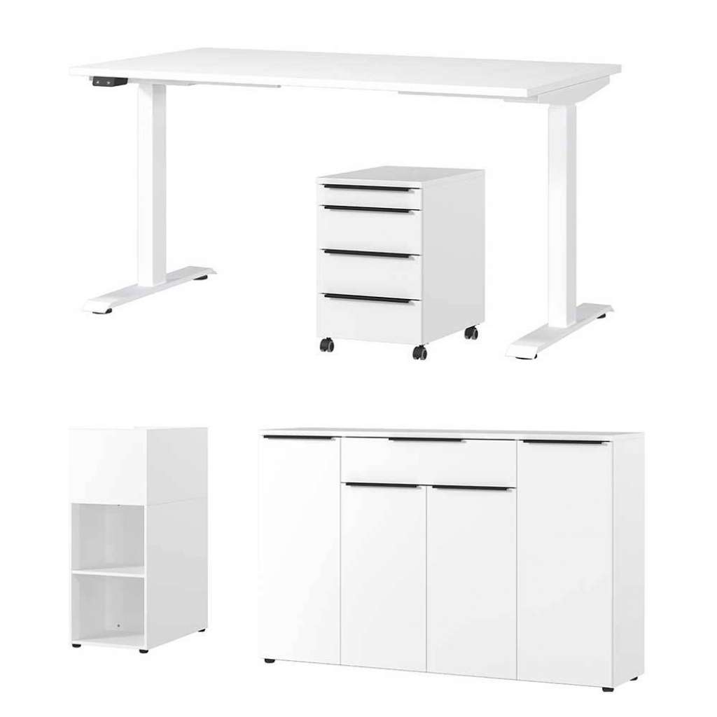 Büromöbel Sets Arbeitszimmermöbel in Weiß Made in Germany (vierteilig)