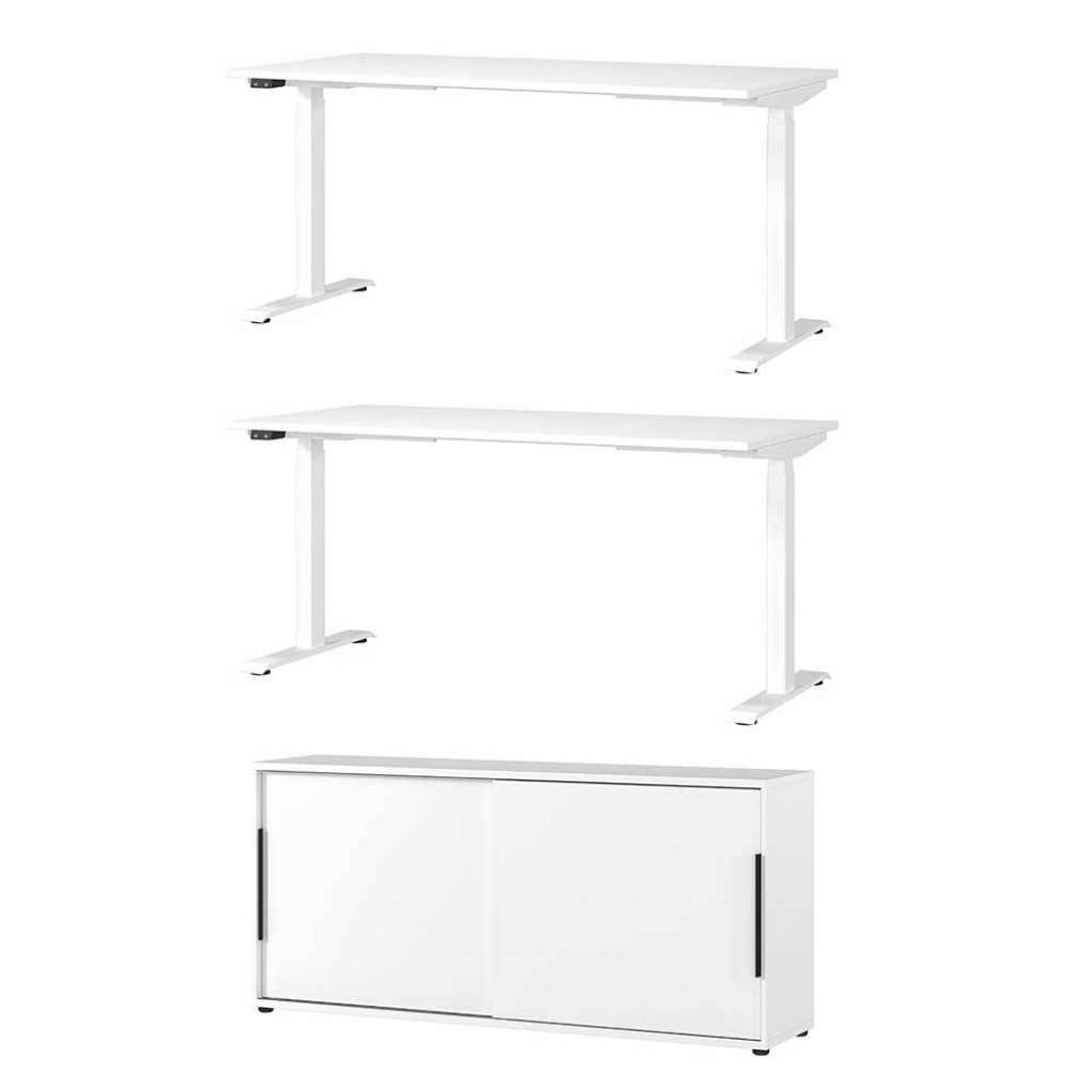 Büromöbel Set Arbeitszimmermöbel Set Tische höhenverstellbar in Weiß (dreiteilig)