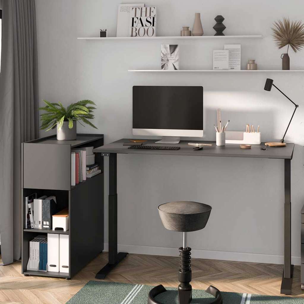 Büro Set Schreibtischset Tisch höhenverstellbar mit Regal (zweiteilig)