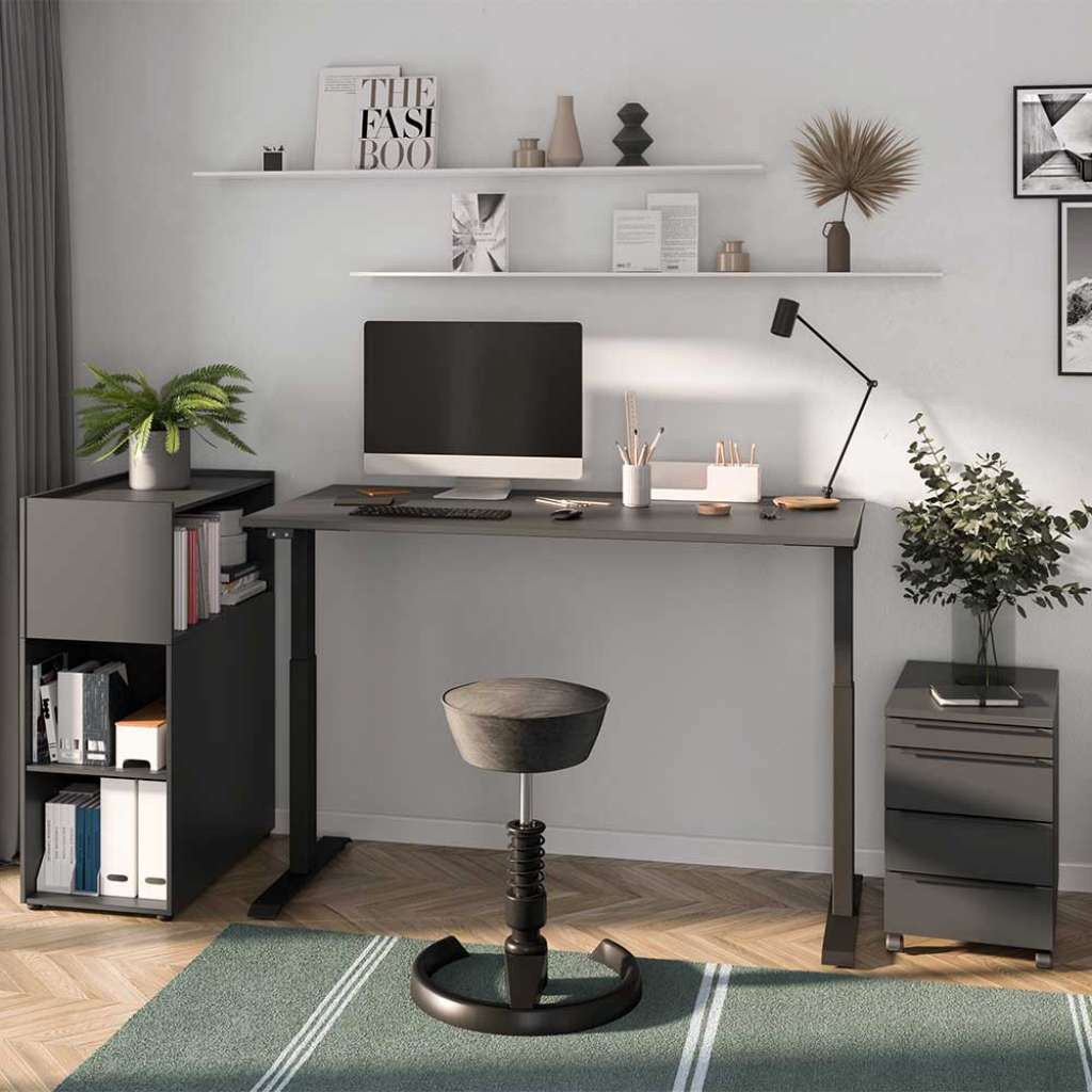 Büromöbel Komplettset Komplettbüro dreiteilig in Dunkelgrau (dreiteilig)