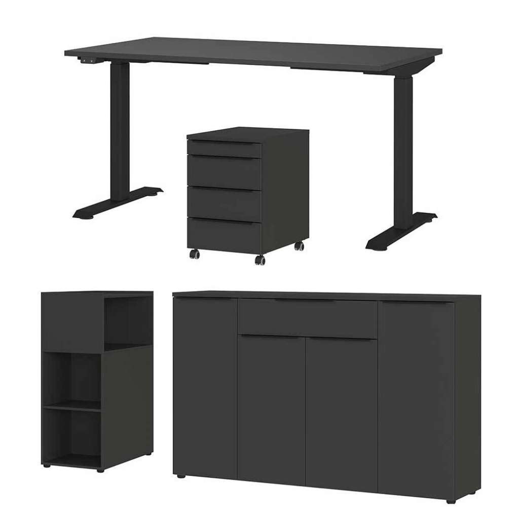 Bürokombination moderner Stil Büromöbel in Dunkelgrau Made in Germany (vierteilig)