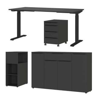Büromöbelset Arbeitszimmer Möbel in Dunkelgrau Made in Germany (vierteilig)