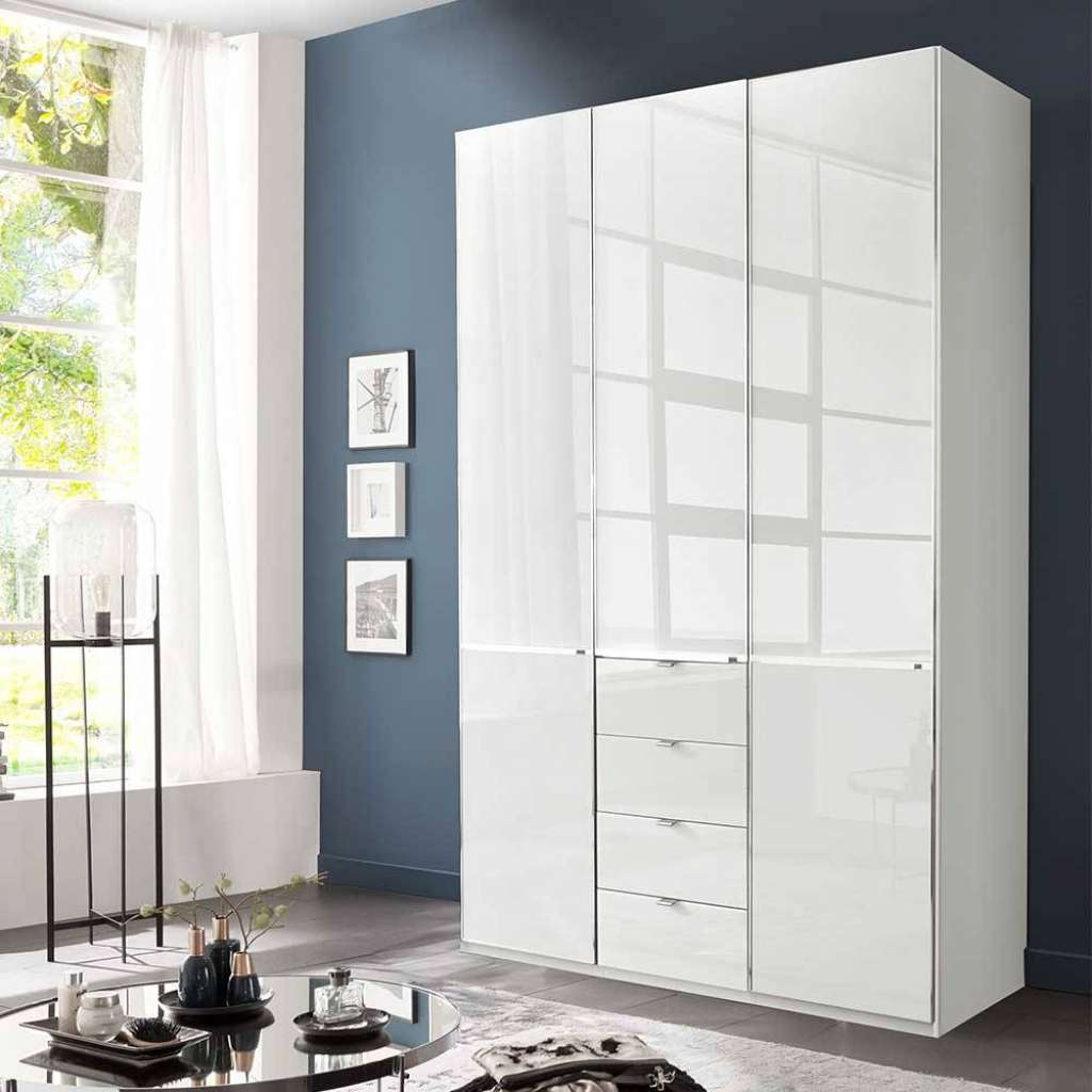 Weißer Kleiderschrank Schlafzimmerschrank mit Drehtüren 150 cm breit