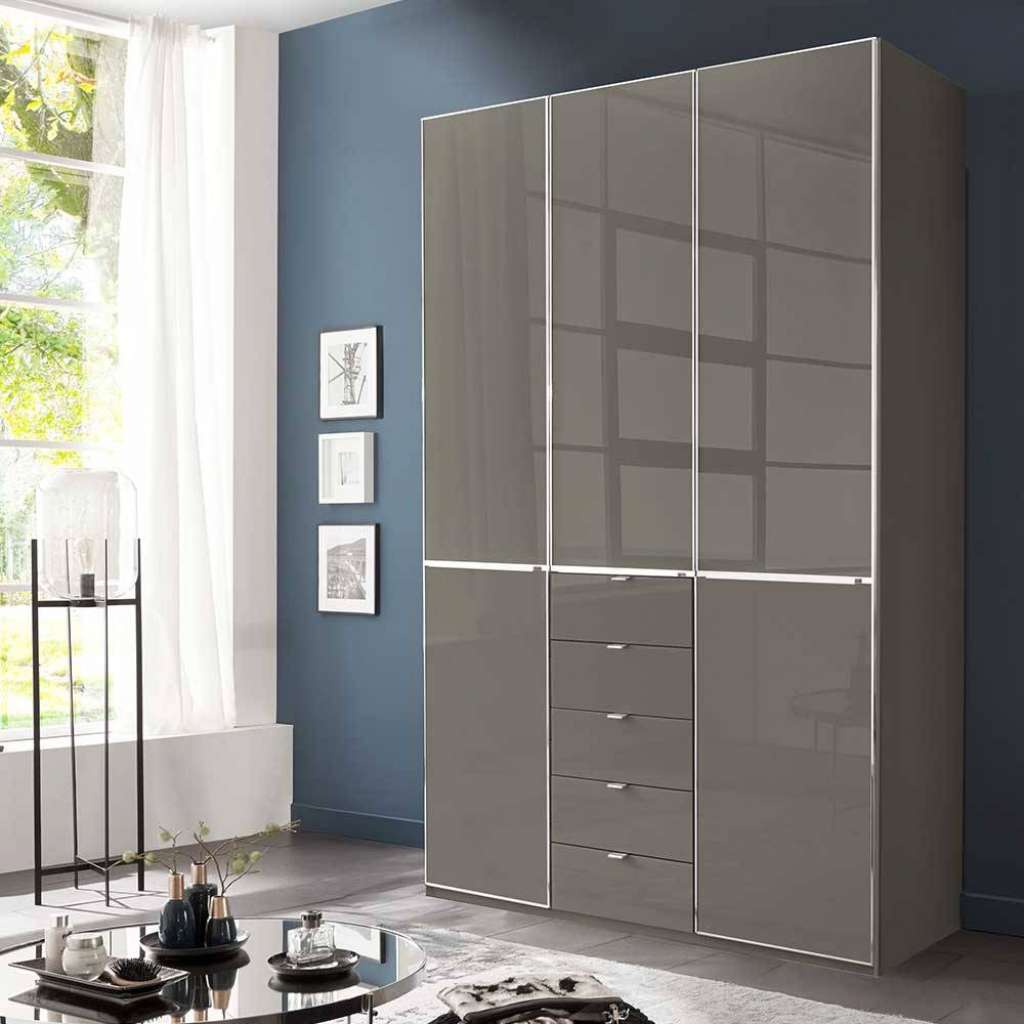 Drehtürschrank Schlafzimmerschrank mit fünf Schubladen Front glasbeschichtet