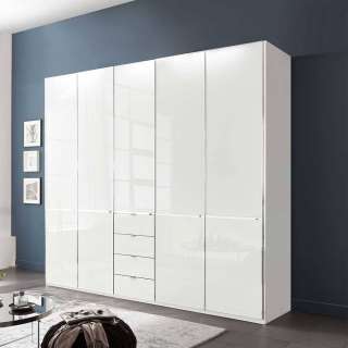 Drehtürenkleiderschrank Schlafzimmerschrank in Weiß mit Schubladen