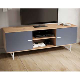 TV Sideboard Lowboard in Grau und Eichefarben