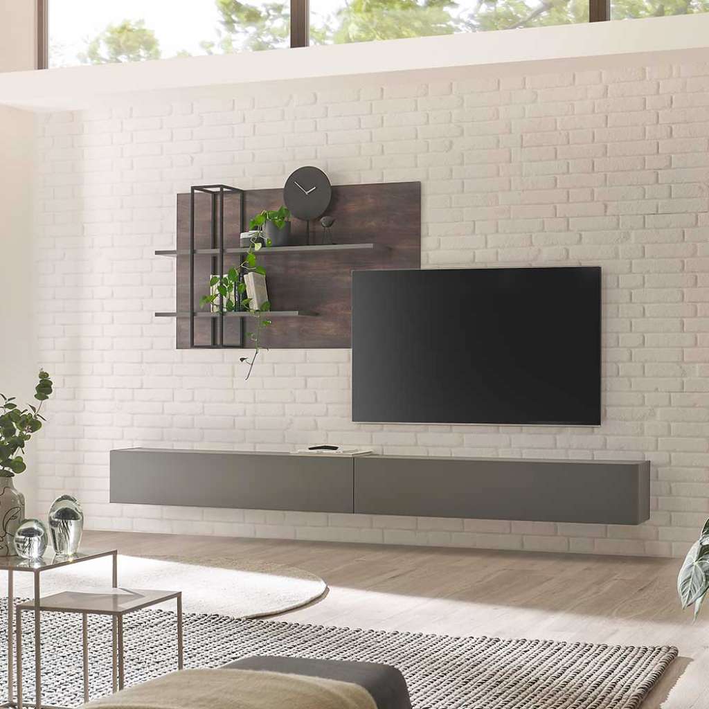 TV Wohnwand in Eiche dunkel Anthrazit (dreiteilig)