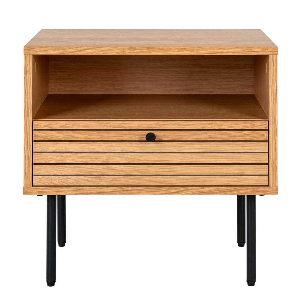 Nachttisch Kommode Nachtkonsole in Eichefarben mit Vierfußgestell aus Metall