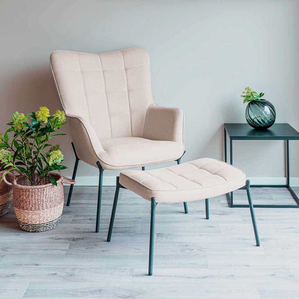 Wohnzimmer Sessel Skandi Sessel in Beige mit Vierfußgestell aus Metall