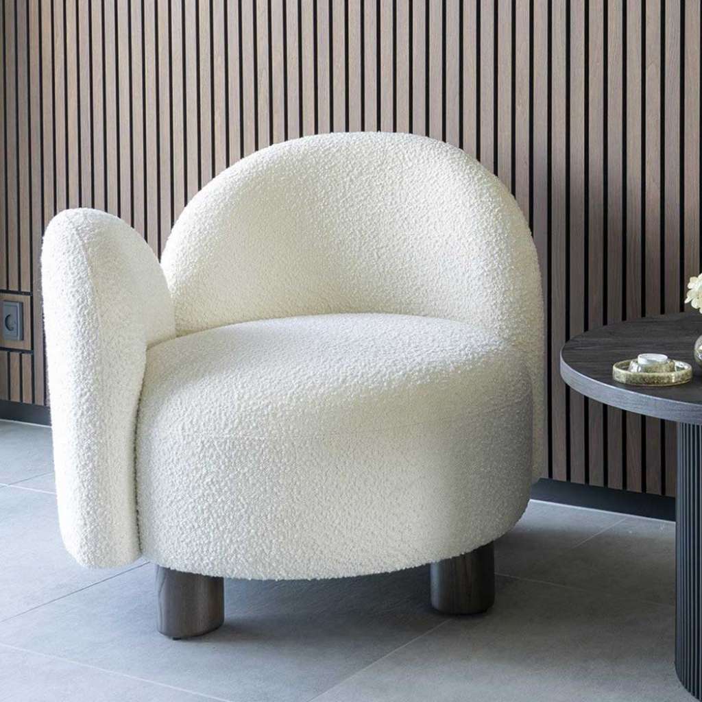 Designer Sessel Polstersessel aus Boucle Stoff in Weiß