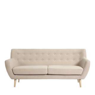 Sofa Dreisitzer Sofa mit Vierfußgestell aus Holz in Beige