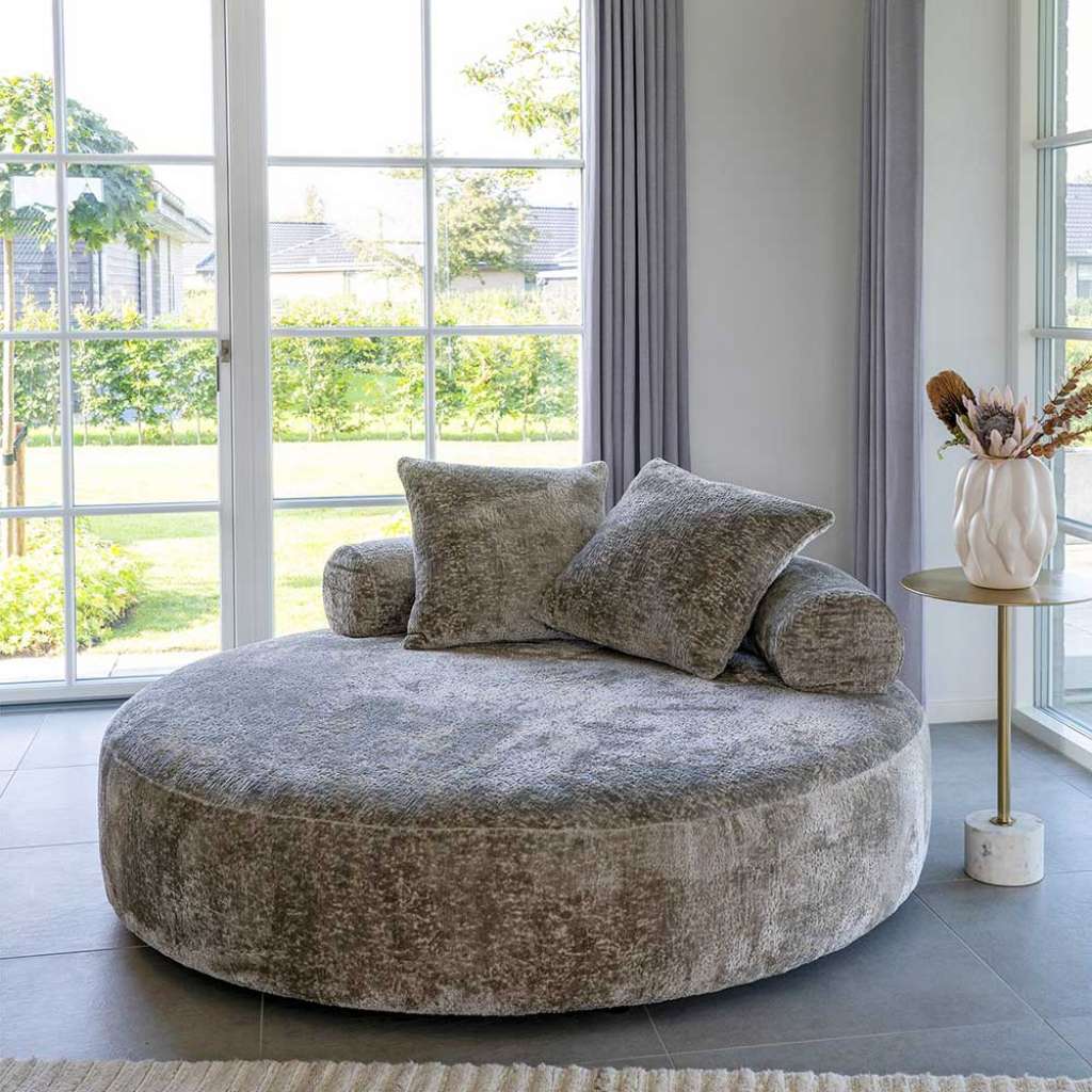 Sofaliege Daybed aus Chenillegewebe in Beigegrau
