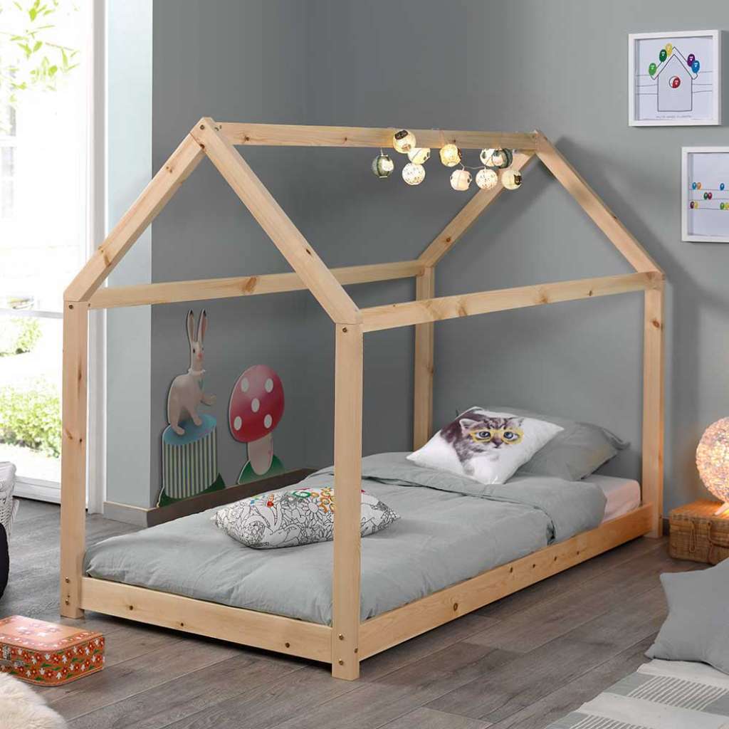 Kinderbett Haus aus Kiefer Massivholz zwei Größen