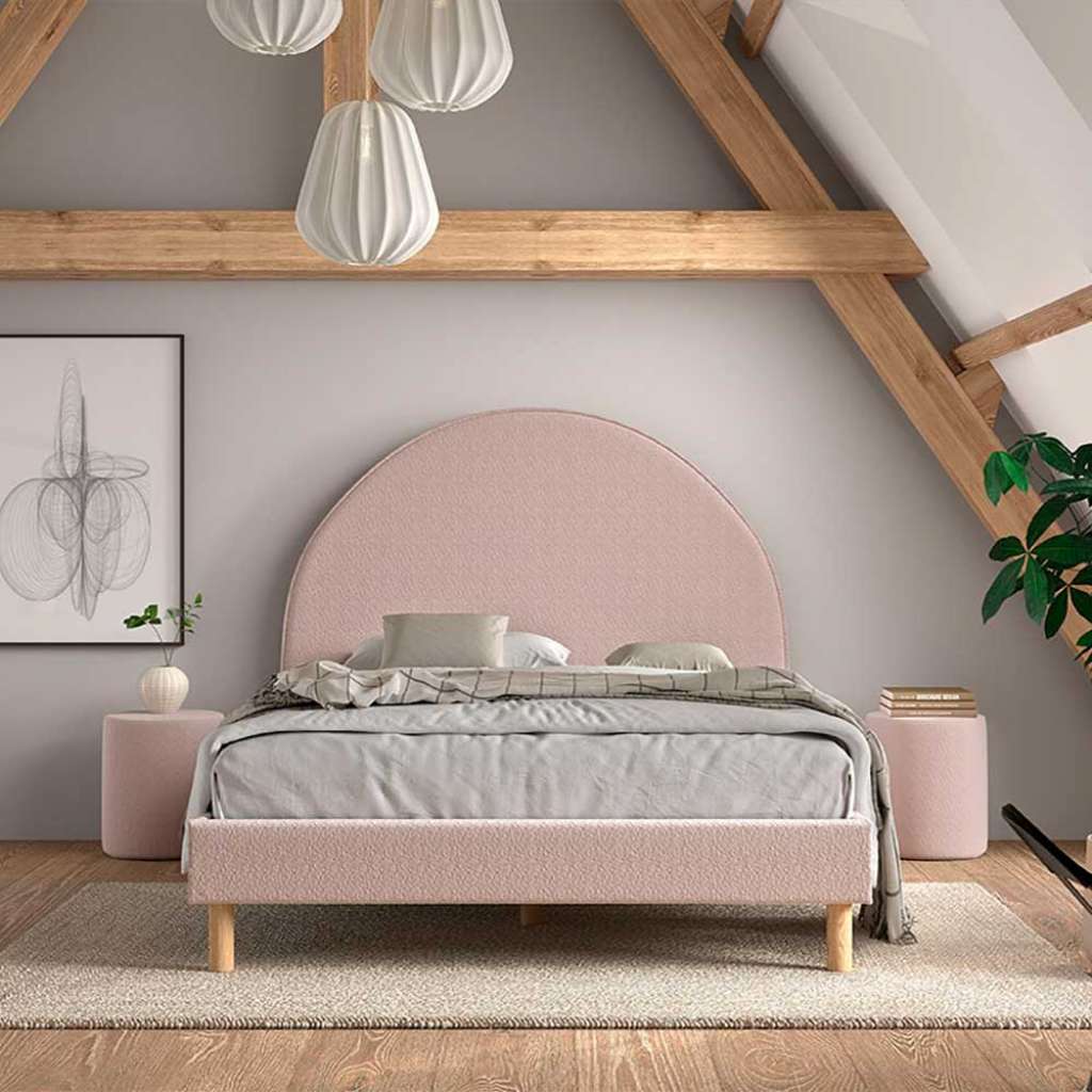 Bett 140x200 cm in Rosa Boucle Skandi Design