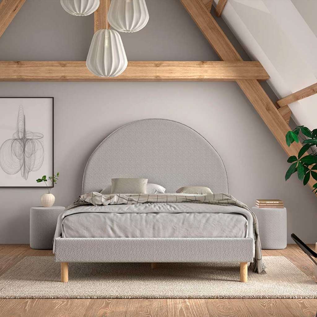 Polsterbettgestell grau im Skandi Design 147 cm breit