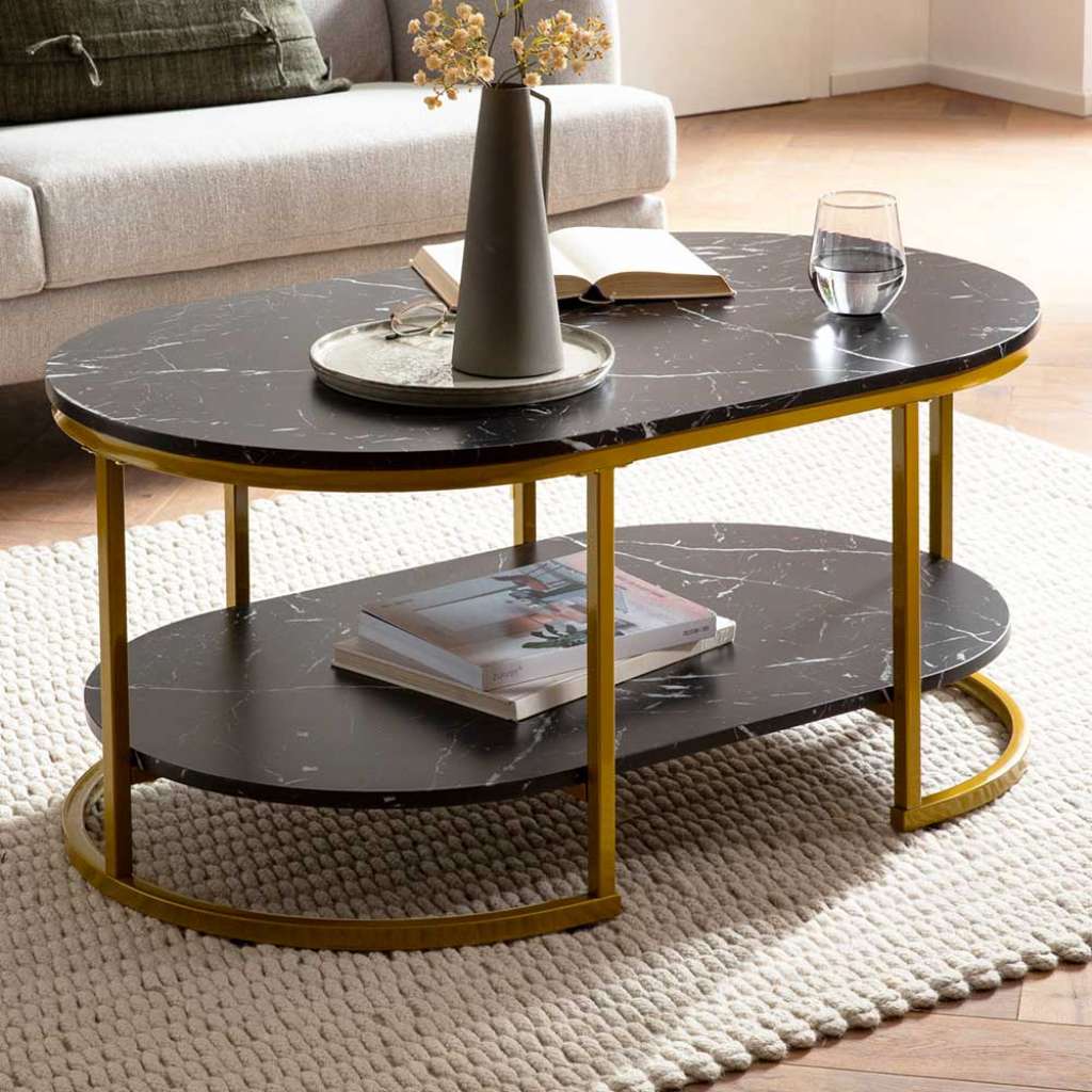 Couchtisch Salontisch in Marmor Optik mit Bügelgestell