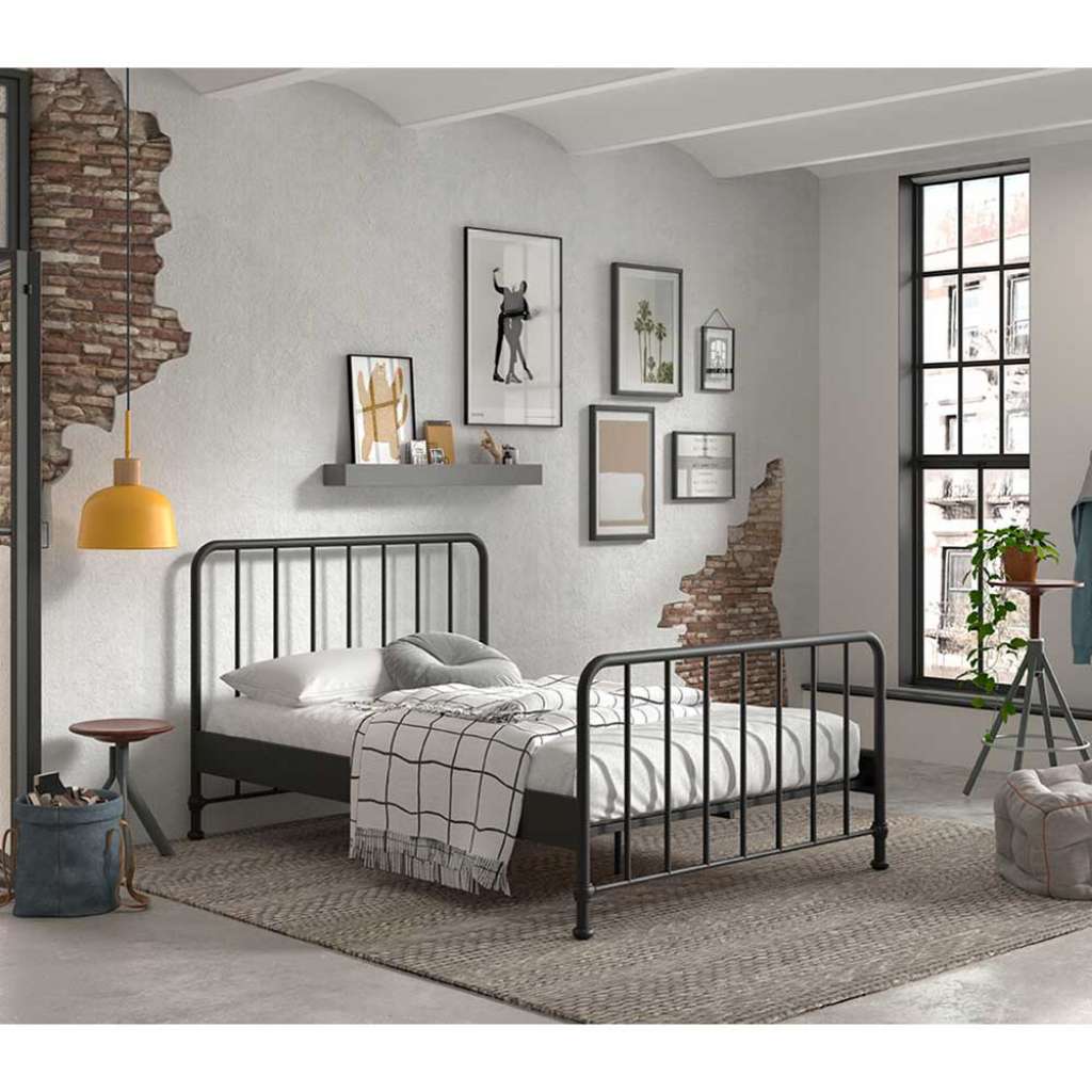 Metall Gitterbett in Schwarz matt 110 cm Kopfteil