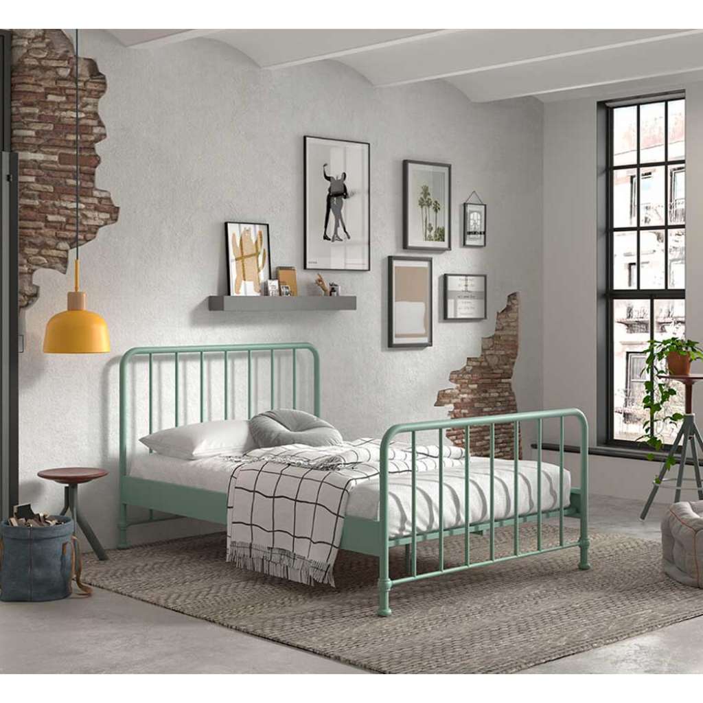 Metallbett modern in Grün matt pulverbeschichtet