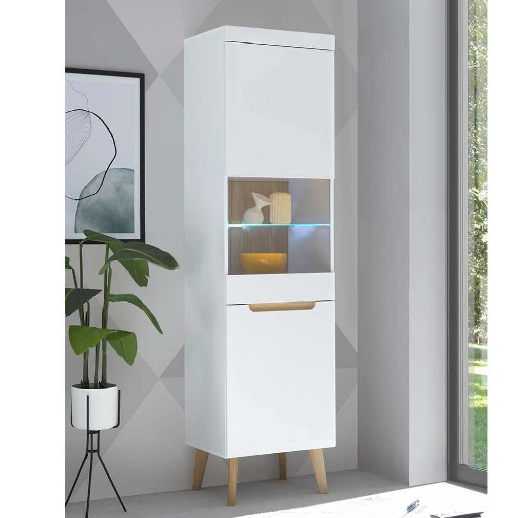 Wohnzimmer Schrank Vitrine im Skandi Design 197 cm hoch