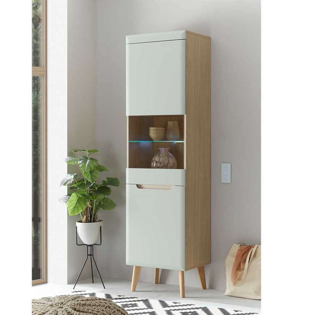 Vitrinenschrank im Skandi Design 197 cm hoch - 53 cm breit
