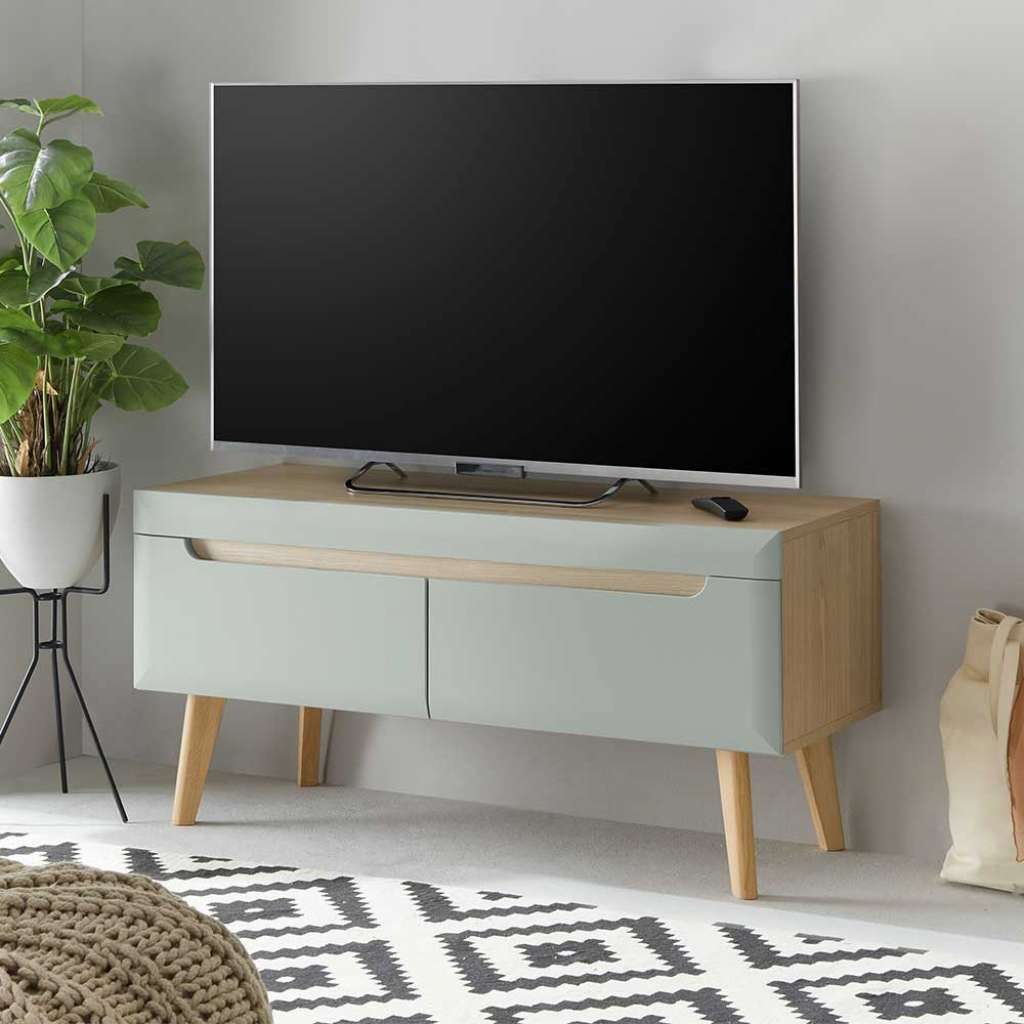 TV Lowboard klein in Mintgrün Eichefarben