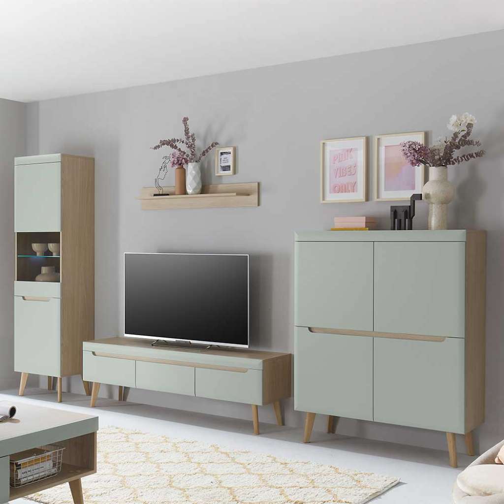 Junge Designer Wohnwand im Skandi Stil 197 cm hoch (vierteilig)