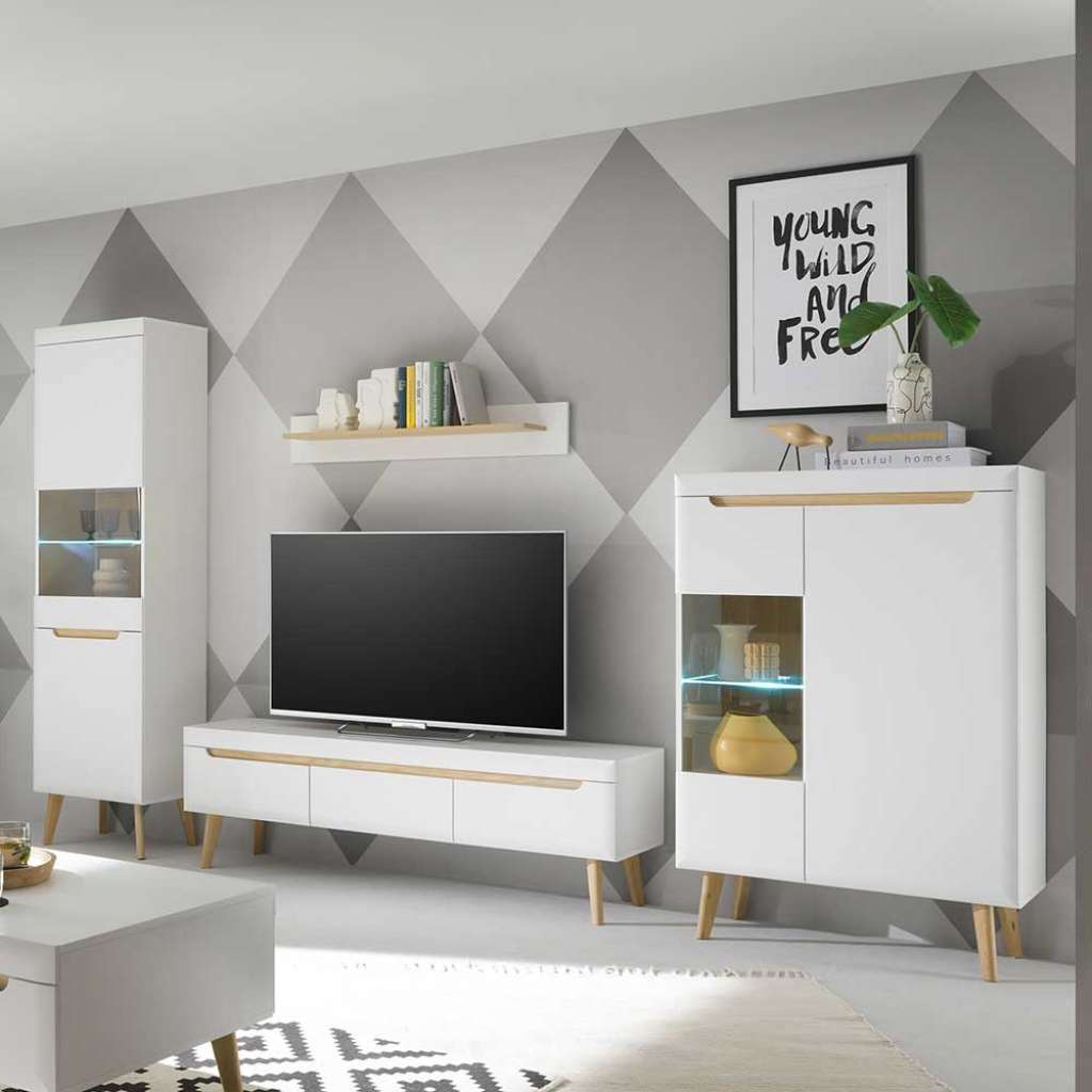 Skandi Design Wohnwand in Weiß Eichefarben (vierteilig)