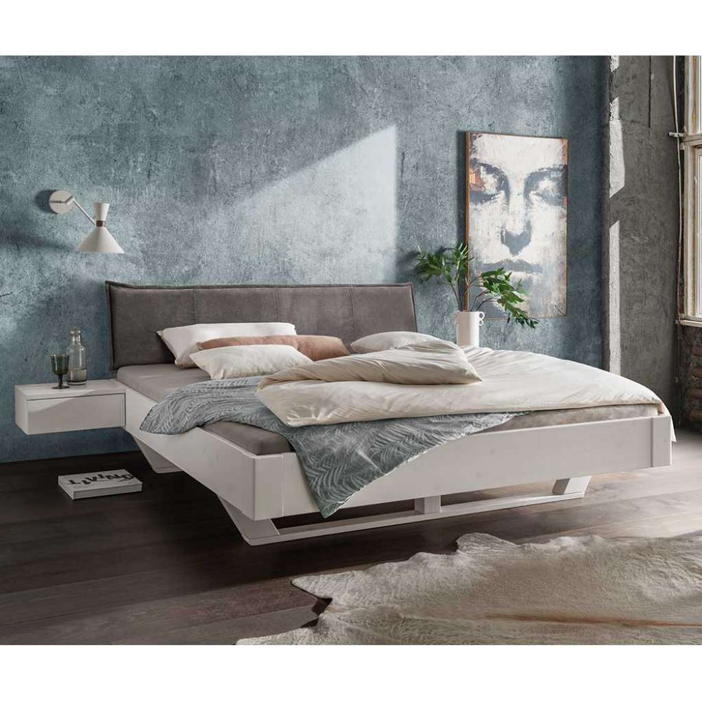 Doppel Bett Bett mit Polsterkopfteil in Weiß und Anthrazit