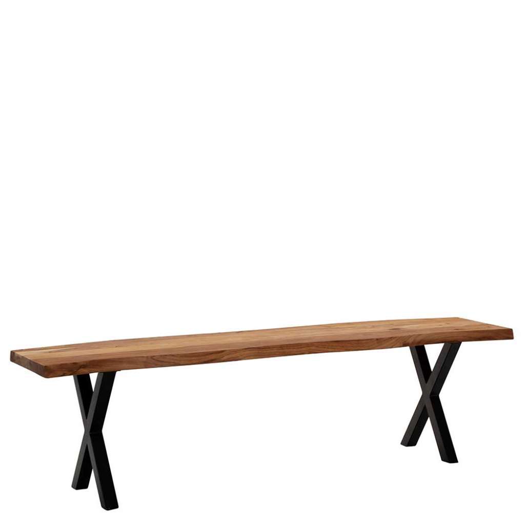 Holzbank Bank mit X Fußgestell aus Metall 46 cm Sitzhöhe