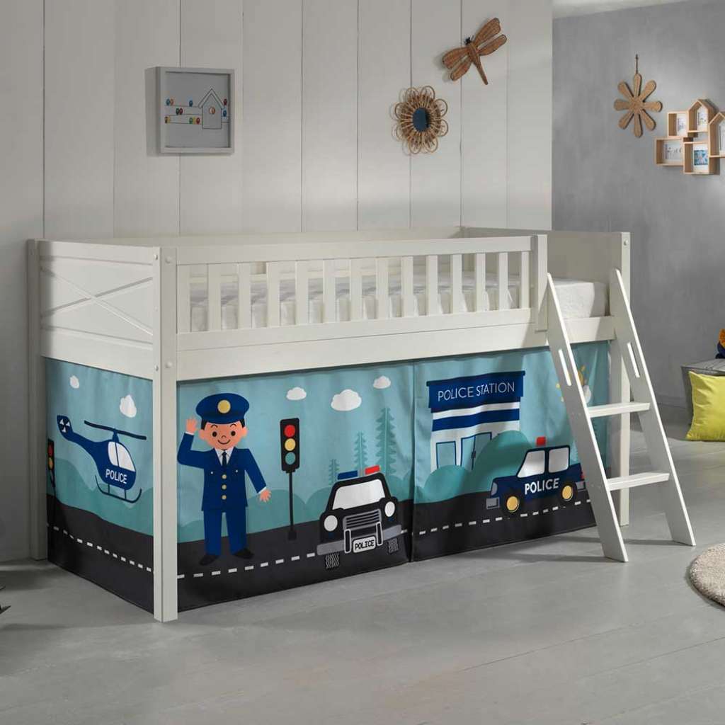 Kinderbett Etagenbett aus Kiefer Massivholz Polizei Motiv